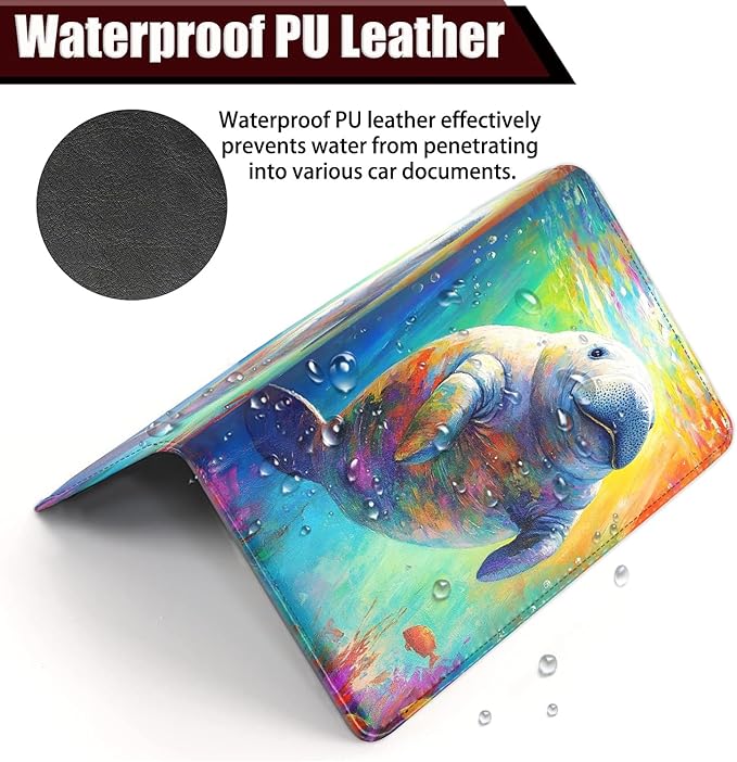 Car Document Holder with Magnetic Shut, Car Registration and Insurance Card Holder, Vehicle Glove Box Organizer Documents, Driver License, Auto Paperwork Organizer Wallet, Colorful Seal In The Seabed
