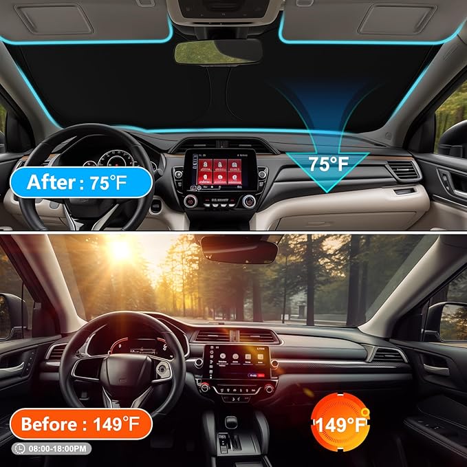 SHINHOME Windshield Sun Shade for 2023 2024 2025 2026 Honda CRV SUV, LX, EX, EXL, Sport, Sport-L,Touring Hybrid, Front Window Sun Visor Blocks UV Rays Foldable CR-V Accessories