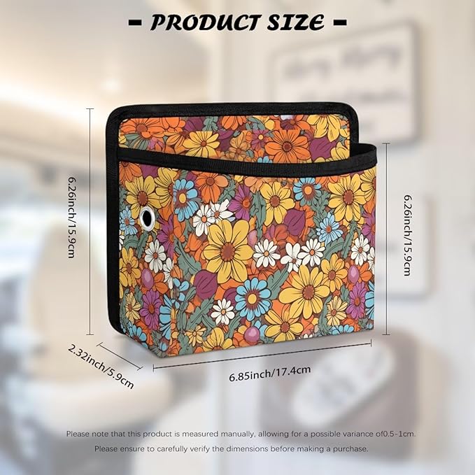 Boho Floral Car Side Pocket Organizer, Front Back Seat Storage Pocket for Car, Universal Auto Console Door Window Storage Bag for Interior Organizer, Holder for Phone Sunglasses