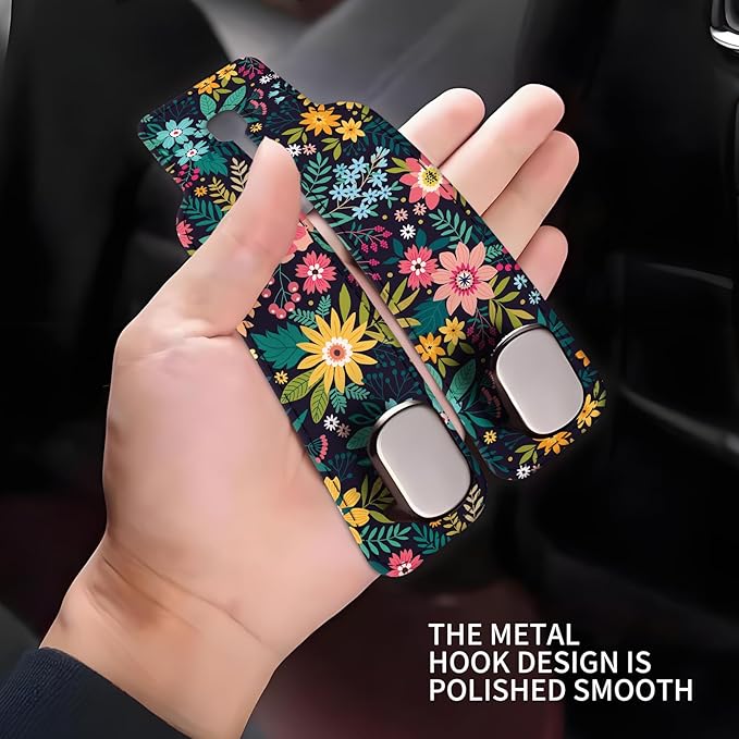 NUGGHU Car Seat Headrest Hook, Universal Leather Cute Hanger Holder Hook, Storage Organizer Interior Accessories for Purse Bags Handbag Purple Cute Flowers