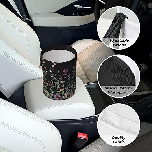 Car Trash Can Hanging, Wildflower Plant Waterproof Auto Garbage Bin Universal Vehicle Waste Container, 3.5L Capacity