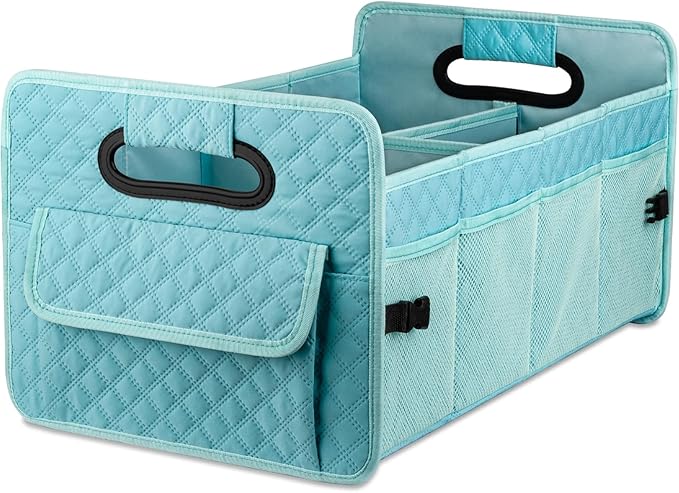 JiatuA Car Trunk Organizers and Storage for SUV, Collapsible Multi Compartment Container Box Adjustable Car Accessories for Women Men, Lake Blue