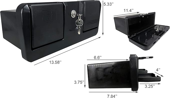 Pactrade Marine Boat Pontoon Yacht Storage Compartment Durable Standard Lightweight Lockable ABS Locking Plastic Glove Box Black Spacious with Keys (Black, with 2 Cup Holders & Keys)