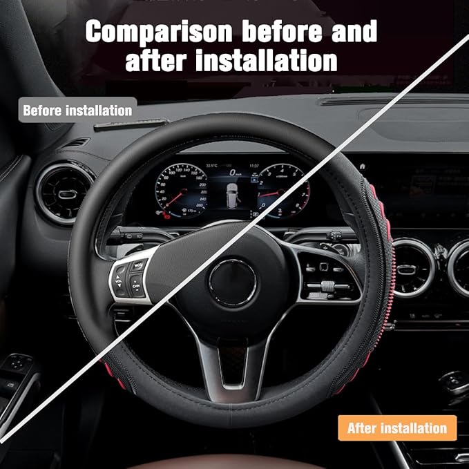 HZEL Car Steering Wheel Cover, 14.5-15" Breathable Vehicle Steering Wheel Protector with Anti-Slip Lining, Comfortable Auto Interior Decoration Accessories, Universal for Truck SUV Sedan (Red)