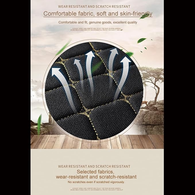 Car Seat Covers Auto Cushion Vehicle Long Rear Seat Chair Cover Protective Mat pad for Baby, SUV, Skin-Friendly Golden Embroidery Thread (Black-Rear)