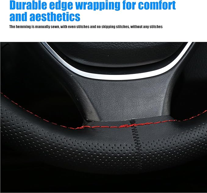 Pack-1 Leather Steering Wheel Cover, Universal Non-Slip Stitch On Wrap, DIY Car Wheel Cover Protector with Needle and Thread for Most Cars SUVs and Trucks (Black #3)