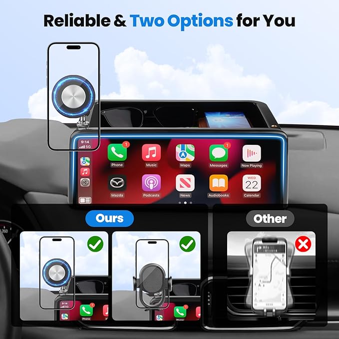 Karltys Magnetic Phone Holder, Dashboard Organizer Phone Mount with 2 Options iPhone MagSafe & Clip-in Holder for Mazda CX5, 360° Rotation Phone Holder for Mazda CX-5 2022-2025 10.25-Inch Screen