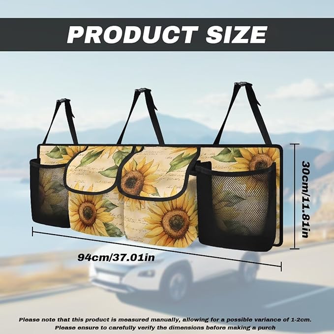 Sunflower Trunk Organizer for Car, Large-Capacity Trunk Storage Organizer with 4 Pocket, Butterfly Car Decor Fashion Car Organizers Storage Back Seat Car Organizer, Keep the Car Clean and Tidy