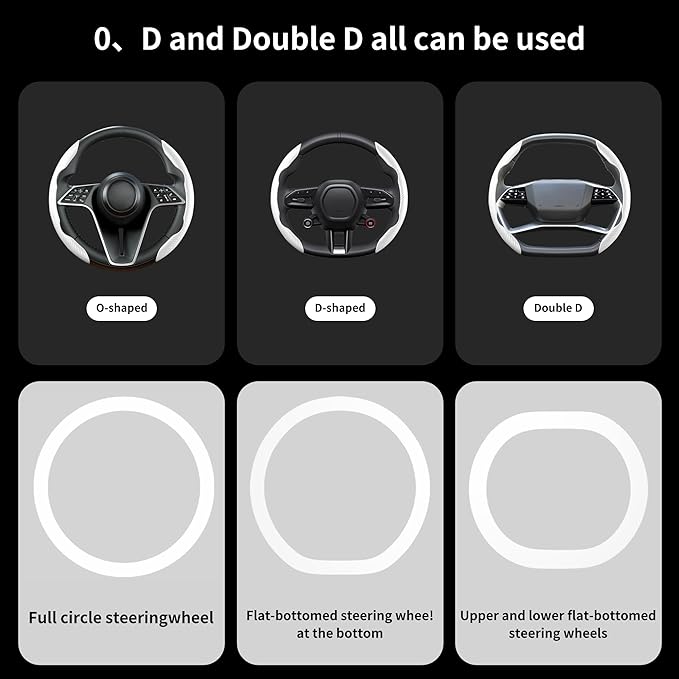 LevChall Carbon Fiber Steering Wheel Cover, 2-Piece Set Anti-Skid Comfortable Grip Segmented Butterfly Design, Easy Snap-On Installation Universal Fit 99% Cars, White