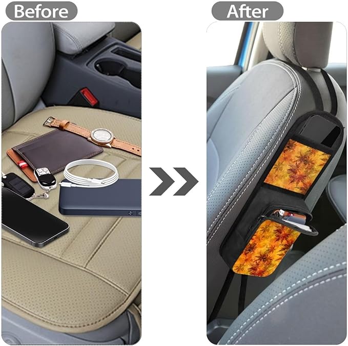 Thanksgiving Red Maple Car Seat Storage,Front Seat Side Hanging Bag with Zipper for Women Men Non Slip Car Seat Protector Auto Organizer Accessories
