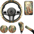 Animal Giraffe Car Steering Wheel Cover Set for Men Women Funny Car Interior Decor Cup Coaster Handbrake Cover Suit for Most Cars Truck Vans SUV