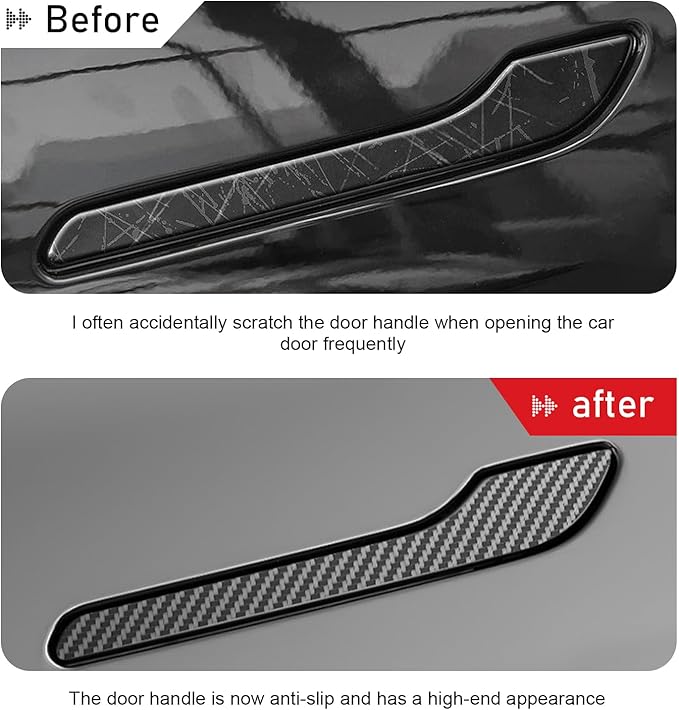 Hugwits 4 PCS Car Door Handle Covers, Scratch-Resistant Door Handle Protector, Anti-Scratch Decorative Film, Compatible with 2017-2024 Model 3 2020-2024 Model Y (Carbon Fiber)