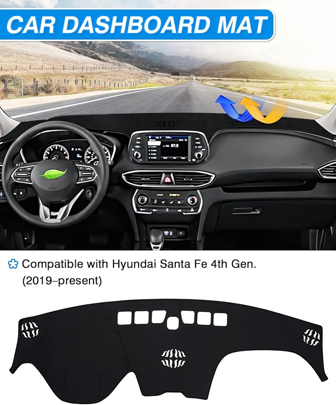 CARTIST Dashboard Cover Custom Fit for Hyundai Santa Fe 2019 2020 2021 2022 2023 Accessories Dash Cover Mat Pad Black （Without HUD）