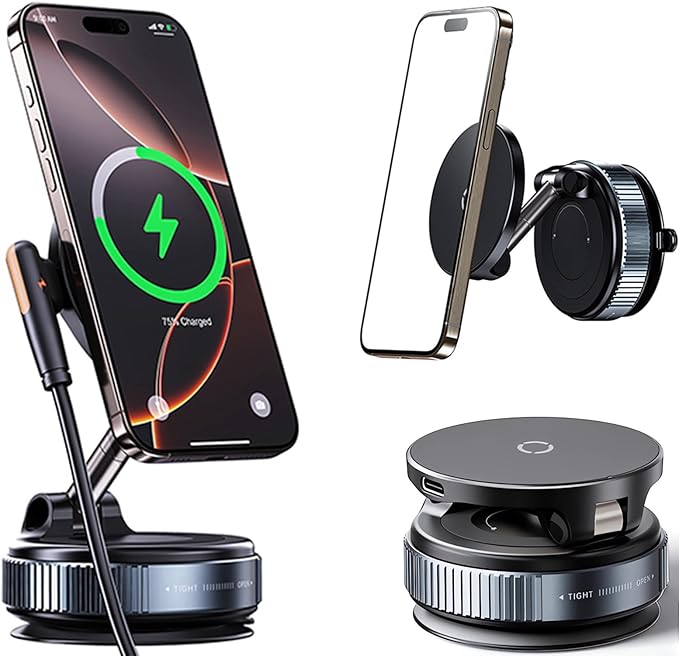 Magnetic Phone Holder for Car, Magsafe Car Mount with Nano Gel Suction Cup for Dashboard & Windshield, Compatible with iPhone 12/13/14/15/16/17 Series, Including Pro & Pro Max Models (Gray)