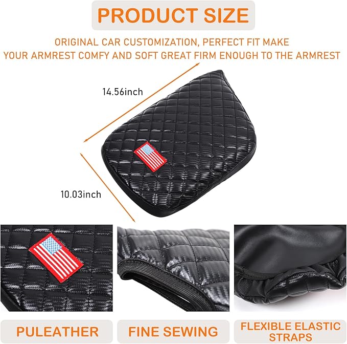 Upgraded Center Console Cover Pad Compatible with Corvette C7 2014-2019 Waterproof Armrest Seat Box Cover PU Leather Cover Arm Rest Covering Protector Accessories (American Flag USA)