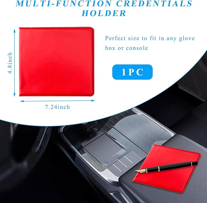 Kewucn 1 PC Car Registration Insurance Holder, Essential Auto Card Glove Box Organizer, Vehicle Interior Accessories Perfect for Most Car, Truck, SUV (10.55''×4.8'', Red)