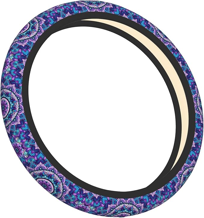 Purple Mandala Steering Wheel Cover for Women Girls, Universal 15 Inch Anti Slip Steering Wheel Protector Car Accessories Interior for Auto Truck SUV