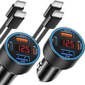 65W iPhone Car Charger Fast Charging, 2Pack 4 Port USB C Fast Car Charger+6ft Type C to C Cable, Dual USB-C&USB-A Cigarette Lighter Adapter with Voltmeter for iPhone 17 16 15 Pro Max,iPad,Galaxy,Pixel