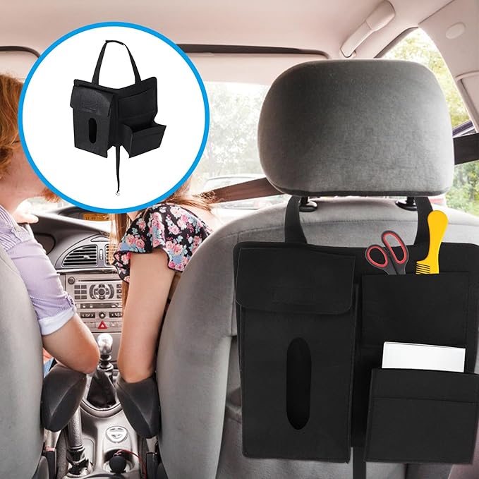 Felt Car Organizer Backseat Storage Bag 2Pcs Hanging Storage Pockets Auto Seat Back Pouch for Travel and Daily Use