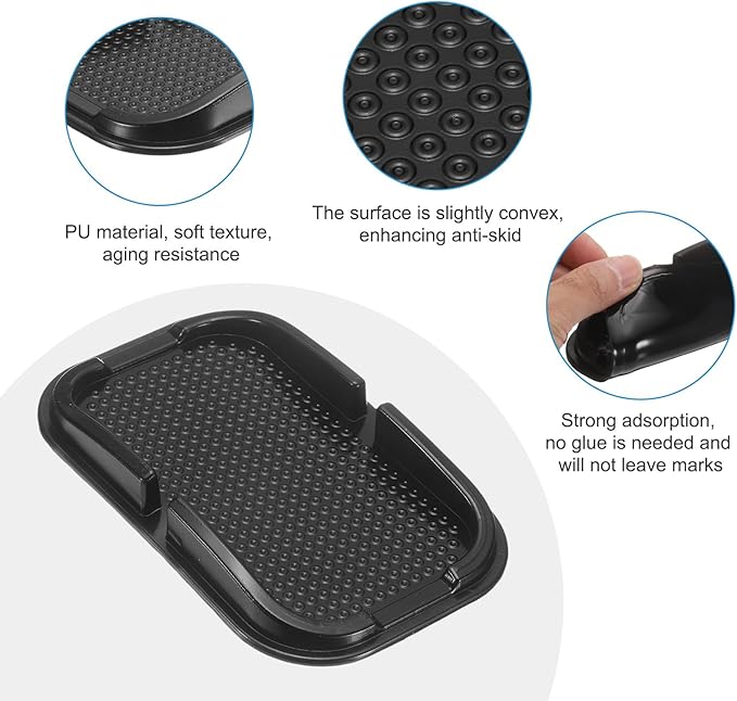 HARFINGTON Car Dashboard Anti-Slip Mat 6" x 4" Universal Sticky Dash Pad Washable Reusable Car Non-Slip Mats for Phone Keys Sunglasses Electronic Devices, Black