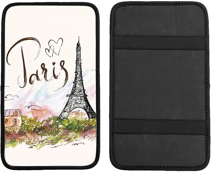 OLIEYFU Paris Eiffel Tower Auto Center Console Cover Universal Car Armrest Pad Waterproof Women Men Automotive Interior Accessories for Most Vehicle SUV