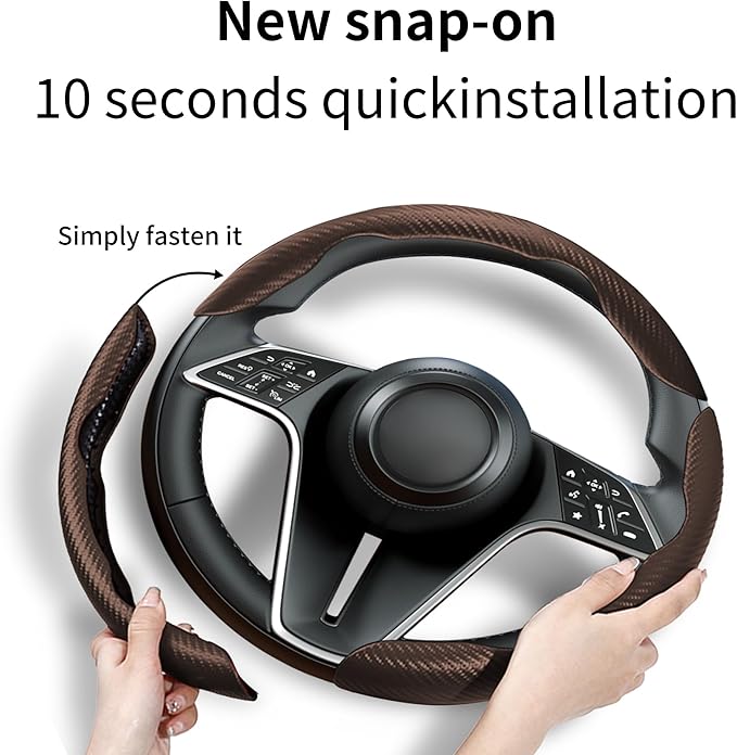 LevChall Carbon Fiber Steering Wheel Cover, 3-Piece Set Anti-Skid Comfortable Grip Segmented Butterfly Design, Easy Snap-On Installation Universal Fit 99% Cars, Brown