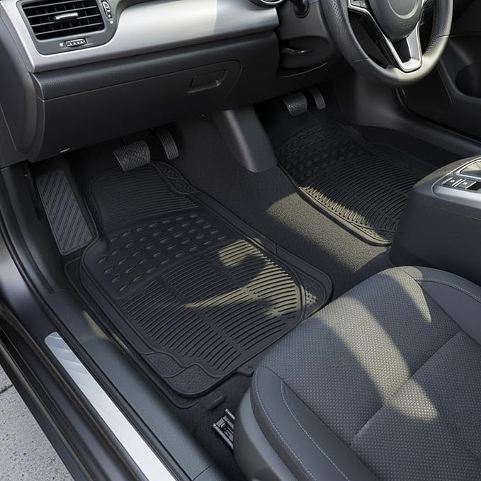 3 Pieces Universal Trim-to Fit Automotive Floor Mats Waterproof All Weather Car Mats Heavy Duty Rubber Car Mats for Cars Sedans SUVs Trucks