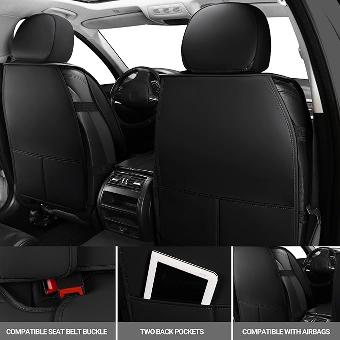 AOOG Leather Car Seat Covers Universal fit Most Sedans SUV Trucks (Full Set, Black)