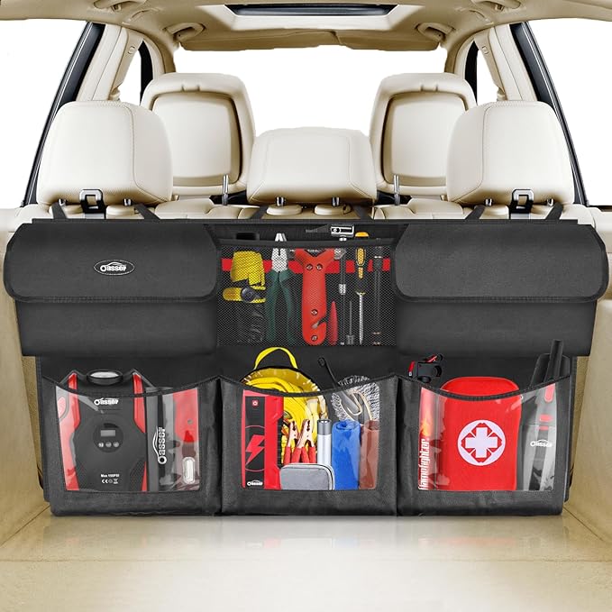 Oasser Trunk Organizer for Car, Hanging Car Organizer with 6 Large Pockets 3 Adjustable Straps 43.3x19inch