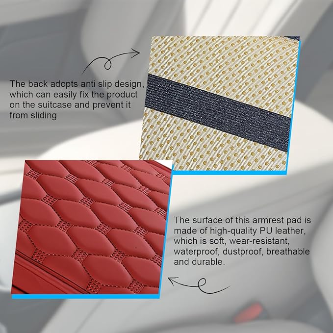Car Center Console Cover, Leather Vehicle Armrest Cover Cushion with 2 Storage Bags, Automotive Interior Arm Rest Seat Box Pad Accessories, Universal for SUV Sedan Truck (Wine Red)
