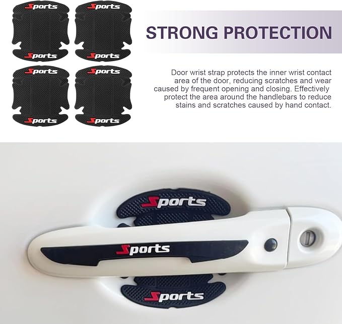 8 PCS Car Door Handle Protector, Sports Pattern PVC Car Door Handle Scratch Protector, Sun Protection Door Handle Bowl Sticker, Universal for Most Cars, Trucks, SUVs (Black)