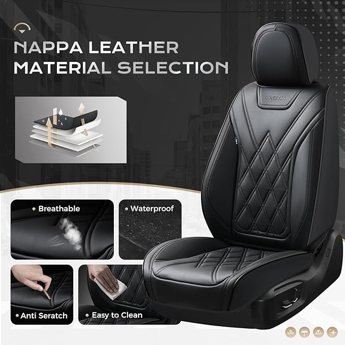 Coverado Car Seat Covers Full Set, Seat Covers for Cars, Front Seat Covers and Back Seat Cover Waterproof Leather Automotive Seat Cover, Universal Car Interior Protectors Cushion for Most Cars