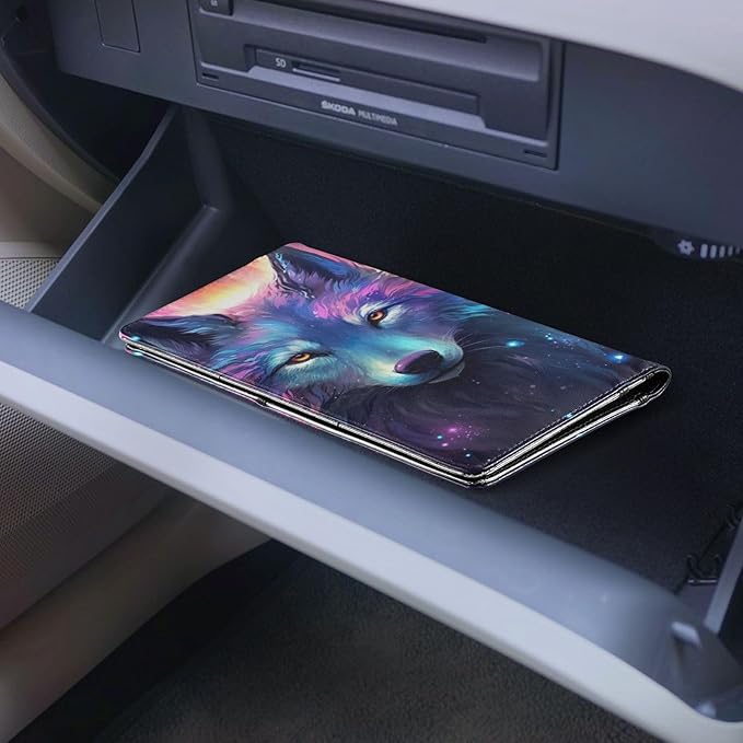 Purple Galaxy Wolf Car Registration and Insurance Holder Vehicle Glove Box Organizer Car Accessories Wallet Case for Women Men 202a0001