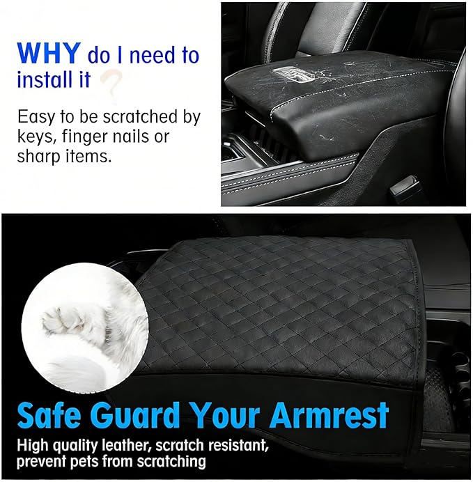 Center Console Cover Compatible with 2019-2026 Ram 1500, 2500,3500 Center Console Cover, Armrest Cushion Pad Cover, PU Leather Armrest Cushion Pad Cover Anti-Scratch for Ram 1500 Accessories