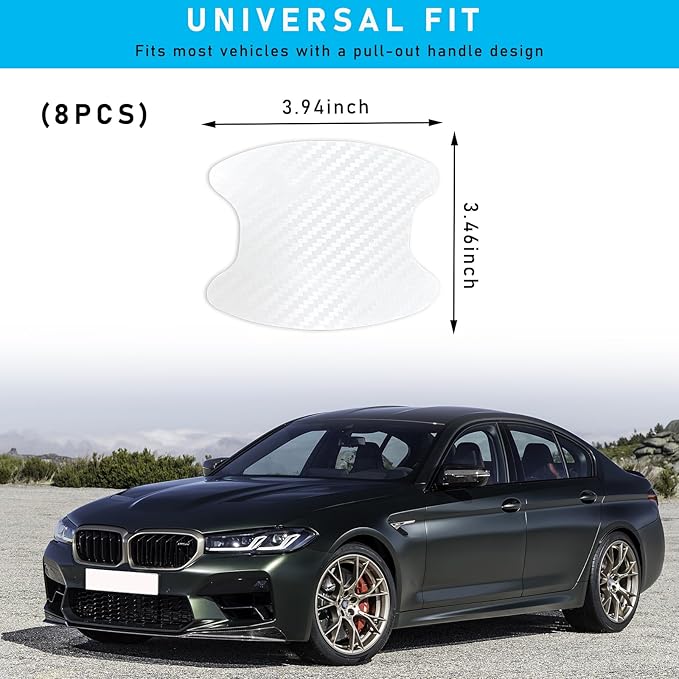 Ziciner 8 PCS Car Door Handle Sticker, Carbon Fiber Texture Auto Door Handle Protective Films, Anti-Scratches Door Side Handle Paint Guard, Universal Vehicle Accessories for Most Cars (White)