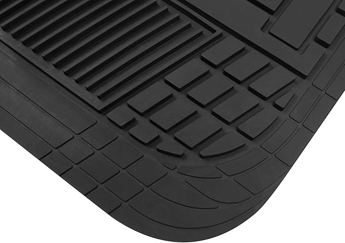 BDK Beige Heavy Duty Front & Rear Rubber Floor Mats Universal Liners for Car SUV Van & Truck, All Weather Protection with Anti-Slip Nibs, Fit Contours of Most Vehicles
