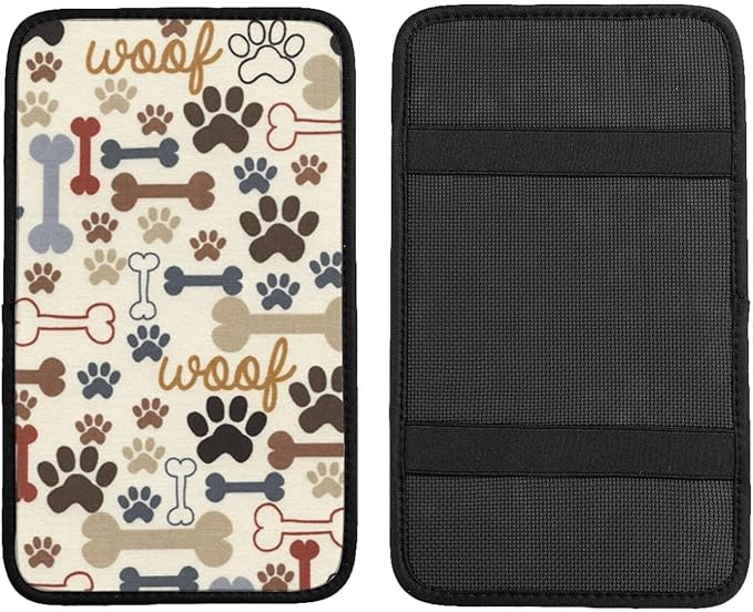 OLIEYFU Dog Paw Prints Bones Auto Center Console Cover Universal Car Armrest Pad Waterproof Women Men Automotive Interior Accessories for Most Vehicle SUV