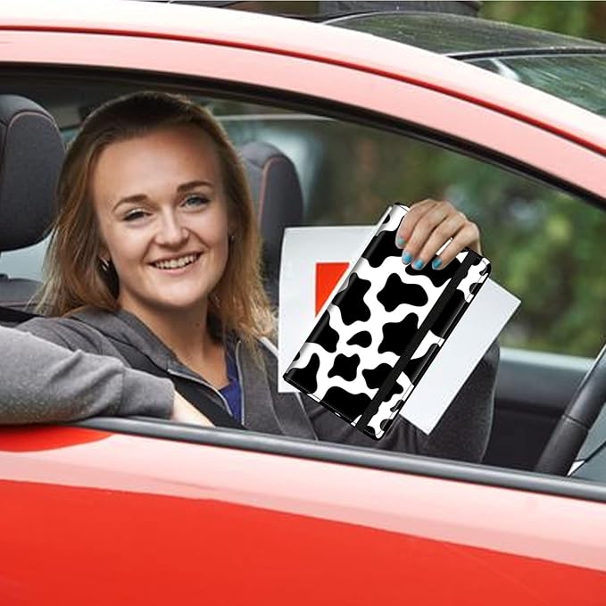 Mxfdegf Car Registration and Insurance Holder, Leather Car Glove Box Organizer, Cool Car Accessories for ID, Driver's License Cards & Essential Document, business cards, Men&Women,Cute Cow