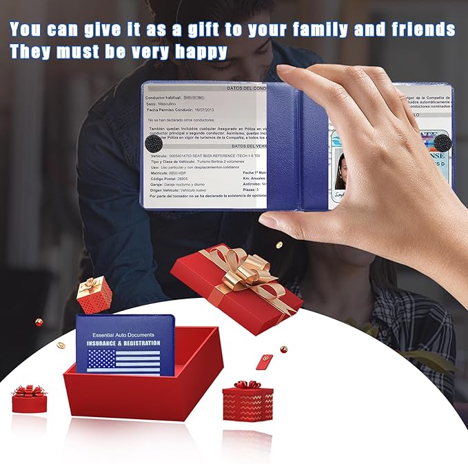 Ziciner Car Registration Insurance Holder, 2Pack Essential Auto Card Document Glove Box Organizer with Touch Fastener, Vehicle Interior Accessories Perfect for Most Car, Truck, SUV (Blue/Blue Flag)