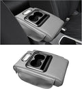 Car Center Console Armrest Pillow, Leather Arm Rest Cover Pad with 2 Storage Pockets Cup Holder & Phone Slot, Soft Middle Console Cushion Protector for Most Vehicles (Gray, Normal)