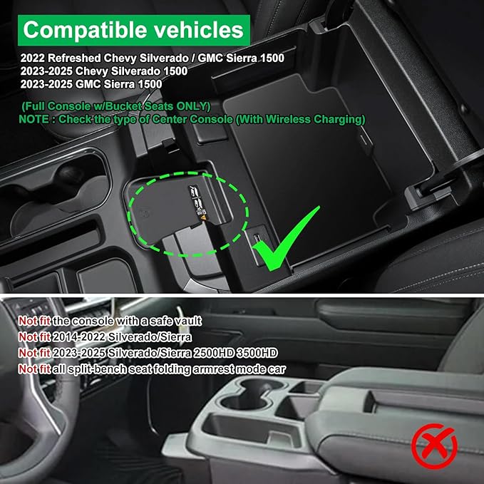 Wexyldra Center Console Organizer for 23-25 Chevy Silverado & GMC Sierra 1500, Refreshed 22-25 Silverado/Sierra 1500 Models, 24-25 Silverado/Sierra 2500HD 3500HD(Full Console w/Bucket Seats ONLY)