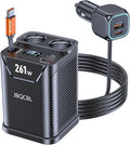 Cigarette Lighter Splitter with Retractable Car Charger, 45W USB C Car Cup 2-Socket Cigarette Lighter Adapter Heavy Duty Truck Car Plug Outlet Splitter Fast Charging 12V/24V Multi Port for Car Devices