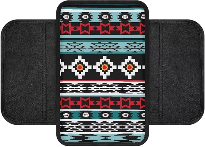BIGCARJOB Southwest Tribal Armrest Cover for Car Center Console Auto Interior Accessories Aztec Tribal Style Center Console Armrest Pads Car Armrest Seat Box Cover Cushion,Universal Fit