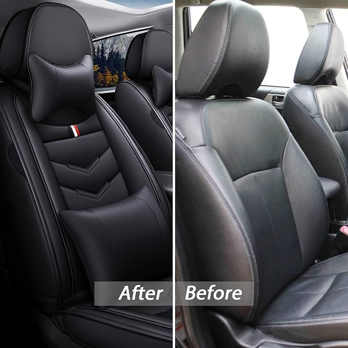 MVRVMV Luxury Car Seat Covers for Honda Pilot 2010-2026, Nappa Leather Auto Seat Cover with 2 Neck Pillows and 2 Lumbar Supports (5 Seat Luxury, Black)
