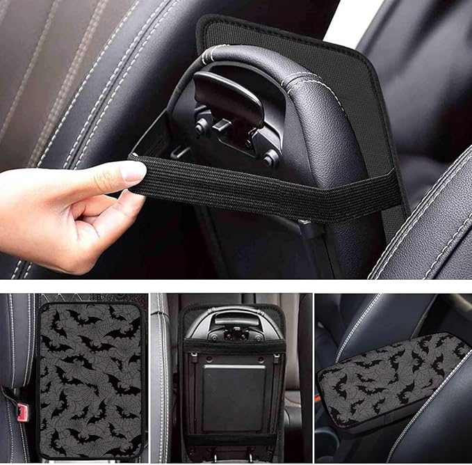 Dreaweet Halloween Arm Rest Cover for Car Spider Web and Bat Print Center Console Cover Comfort Anti-Scratch Car Armrest Cushion Pad