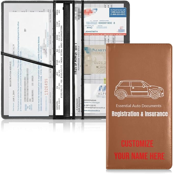 Custom Car Registration and Insurance Card Holder Personalized Leather Glove Box Organize Men Women Wallet Accessories Case for Cards, Essential Document Driver License Terracotta