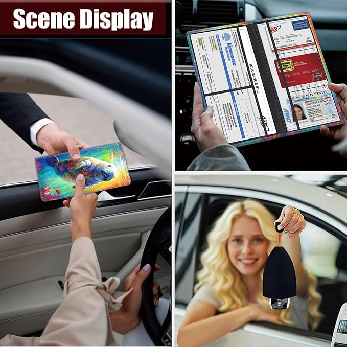 Car Document Holder with Magnetic Shut, Car Registration and Insurance Card Holder, Vehicle Glove Box Organizer Documents, Driver License, Auto Paperwork Organizer Wallet, Colorful Seal In The Seabed