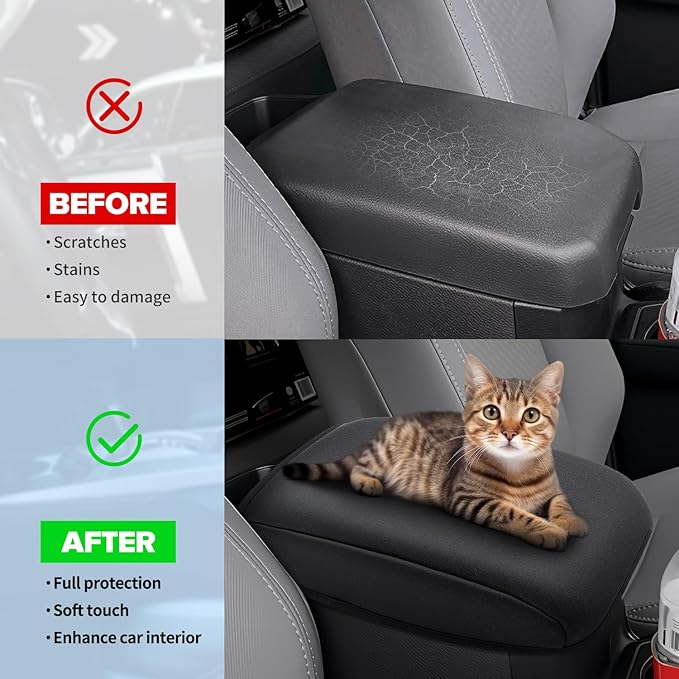 Center Console Cushion Compatible with Toyota Tacoma 2016-2023 Accessories, Premium Leather Arm Rest Cover Pad, Car Middle Console Cover (Black)