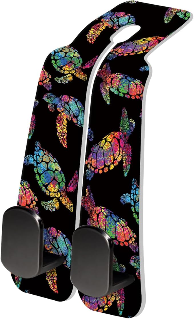 AXRQLSU PU Leather Car Seat Hook, Storage Headrest Hanger, Cute Car Backseat Organizer, Car Hooks For Purses and Bags Rainbow Sea Turtles