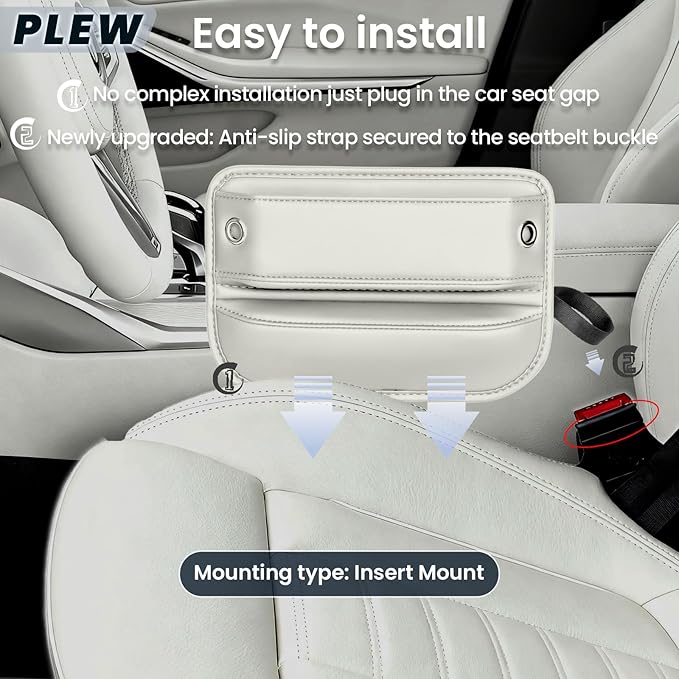 PLEW 2-Packs Car Seat Gap Filler, Premium Leather Console Organizer Universal Fit for Car SUV Truck Multi-Purpose Essentials Organizer - Anti-Drop Auto Interior Accessories（Macchiato Beige
